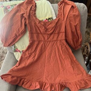 SHEIN Terracotta Puff Sleeve Dress